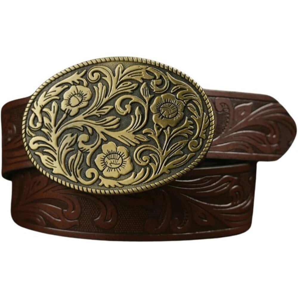Women’s Leather Western Belt Floral Design for Jeans and Pants